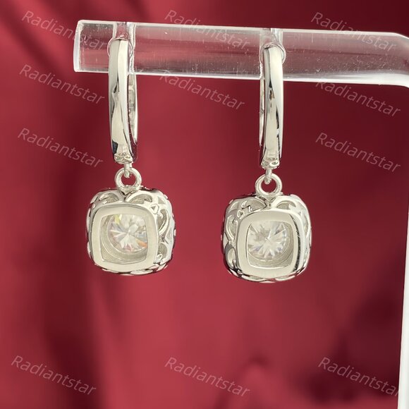 NEW Certified 2ct. t.w. Moissanite Halo Dangle Huggie Hoop Earrings - Picture 7 of 7